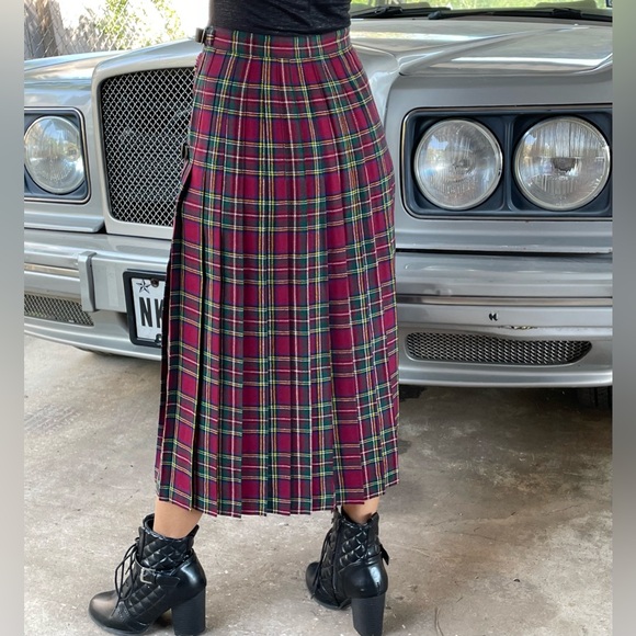 🔥Vintage John Morrison Edinburgh Kilt 100% Wool Tartan Paid Pleated Wrap Skirt - Picture 4 of 15